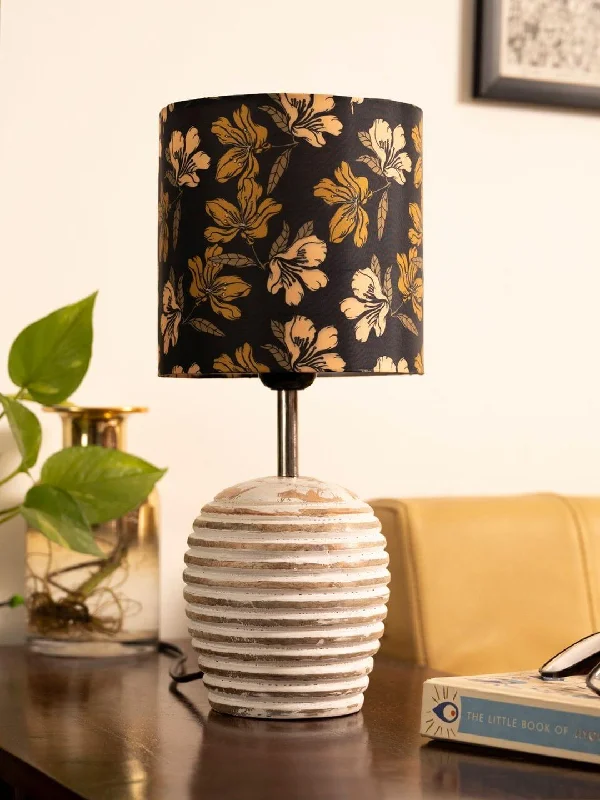 metal table lamps with a matte black finish for a sleek appearanceStripped Distress White Lamp with Black Floral multicolor shade metal table lamps with a matte black finish for a sleek appearanceStripped Distress White Lamp with Black Floral multicolor shade