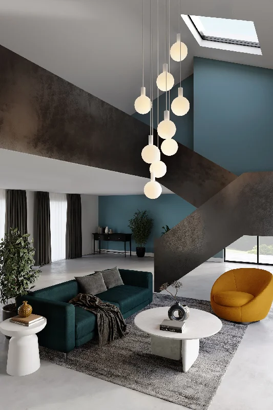 Glass Ceiling Lights with Frosted, Colored, or Etched GlassTala Alumina Nine Pendant with Sphere V Glass Ceiling Lights with Frosted, Colored, or Etched GlassTala Alumina Nine Pendant with Sphere V