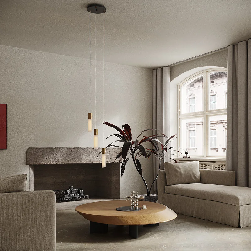 Gothic Ceiling Lights with Dark Metalwork and Pointed ArchesTala Basalt Triple Pendant Brass