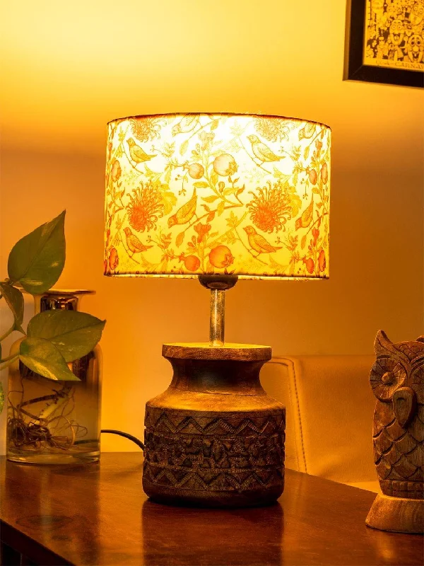 glass table lamps with a frosted surface for soft light diffusionWooden Carved Lamp with Birdy Multicolor Shade