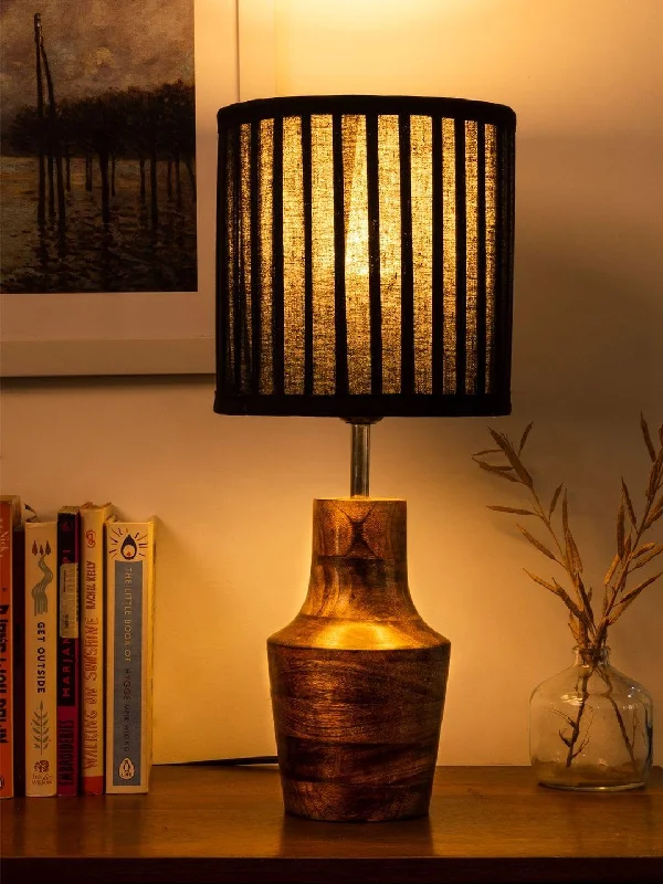 marble table lamps with a luxurious veined pattern for high end decorWooden Firkin Lamp with Pleeted Cotton Black Shade