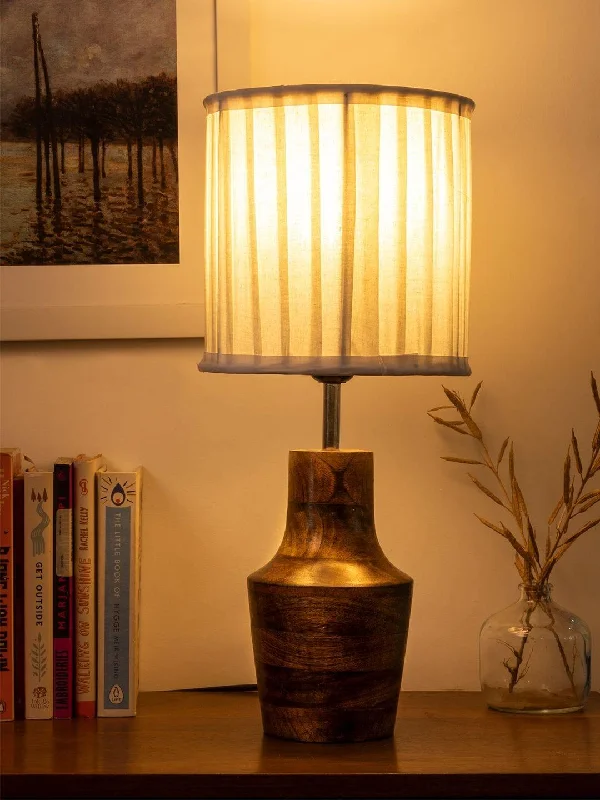 industrial style table lamps with exposed bulbs for loft apartmentsWooden Firkin Lamp with Pleeted Cotton White Shade